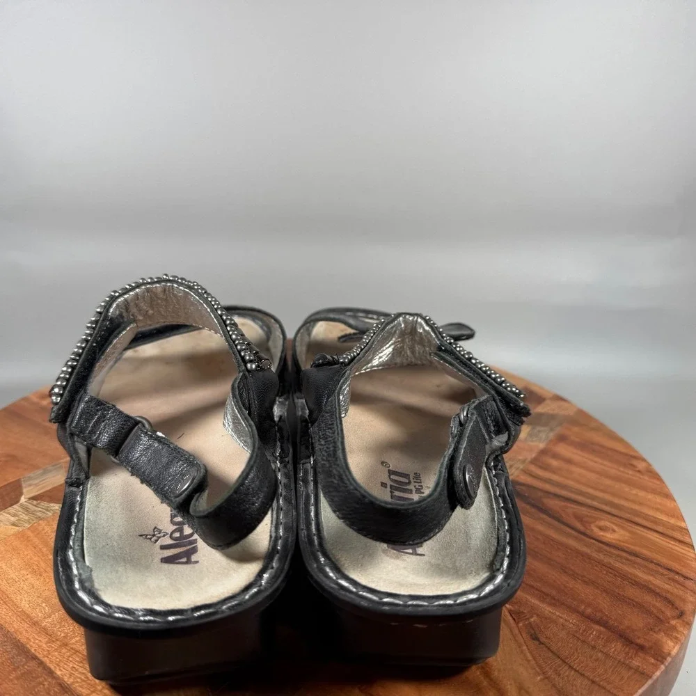 Alegria Verona Black Leather Beaded Wedge Sandals Women 40 VER-881C